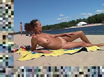 Nudist, Junge, Strand, Angeberei